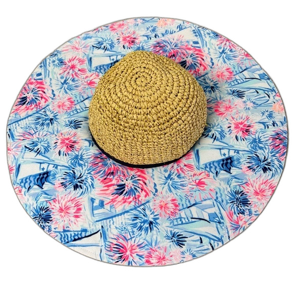 Lilly Pulitzer Sea to Shining Sea Floppy Straw Hat One Size - Picture 2 of 6